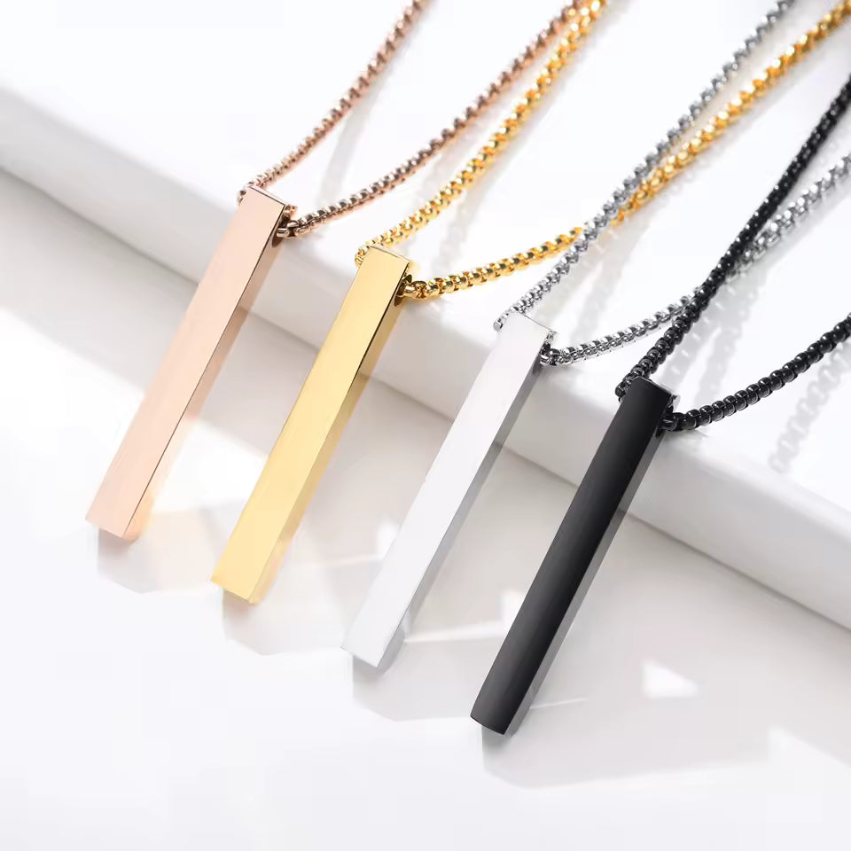 1-piece 18K gold-plated vertical bar necklace, Cuban chain. Minimal unisex style