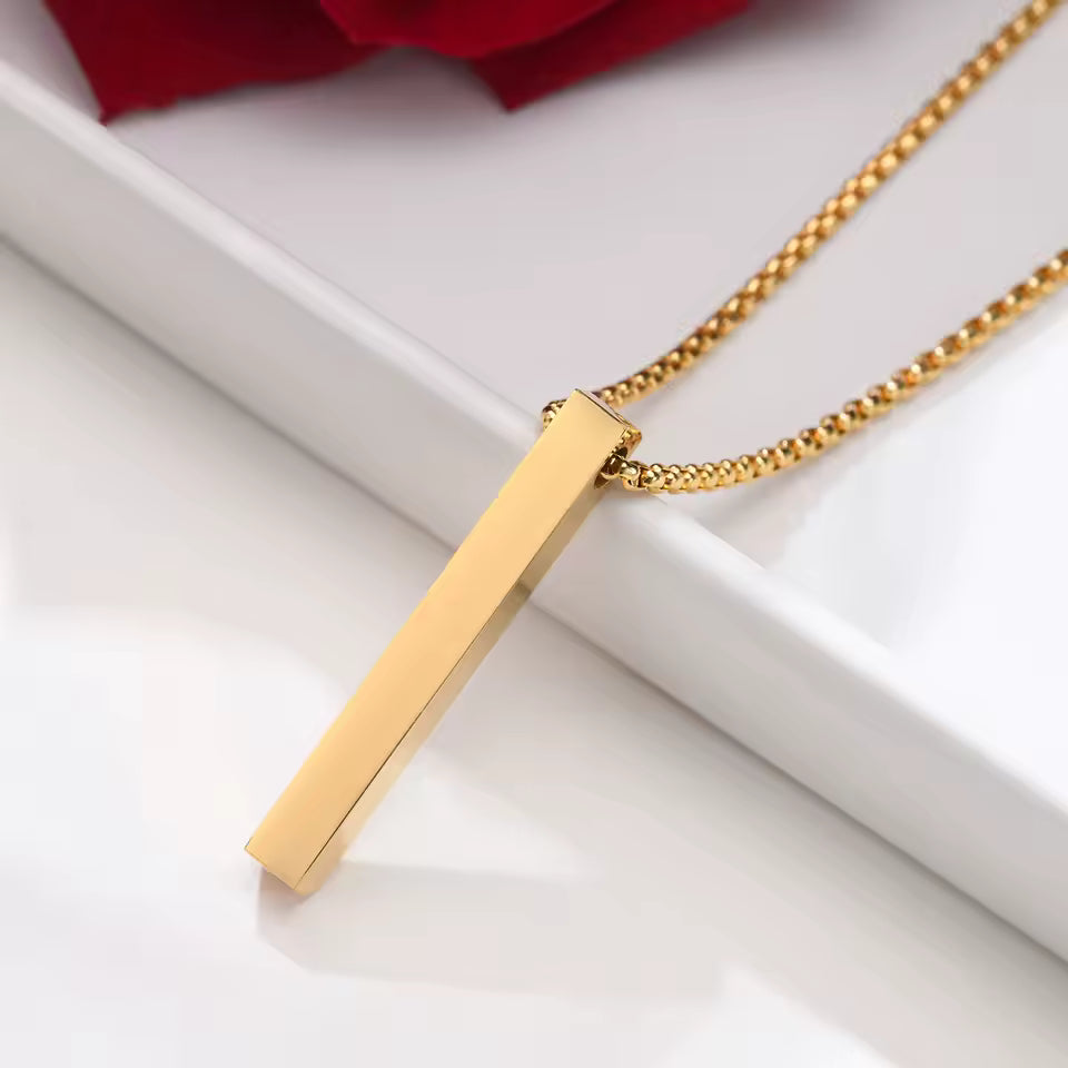 1-piece 18K gold-plated vertical bar necklace, Cuban chain. Minimal unisex style